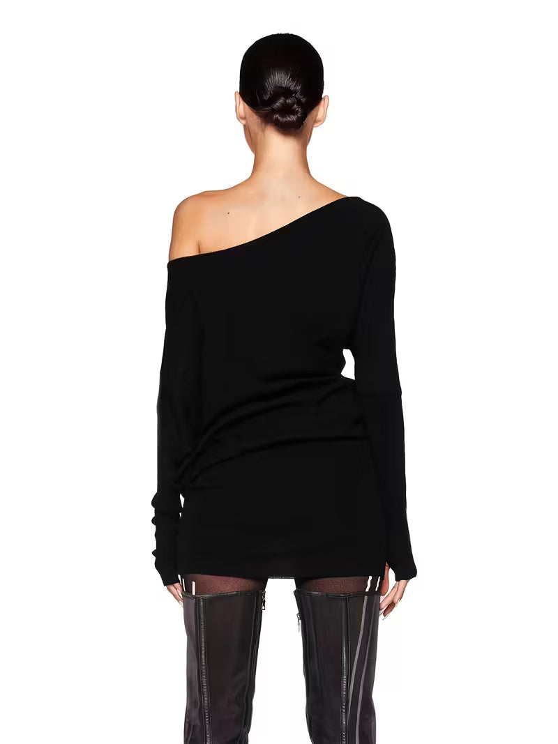 Hannah Off-Shoulder Asymmetrical One-Shoulder Long Sleeve Mini Dress