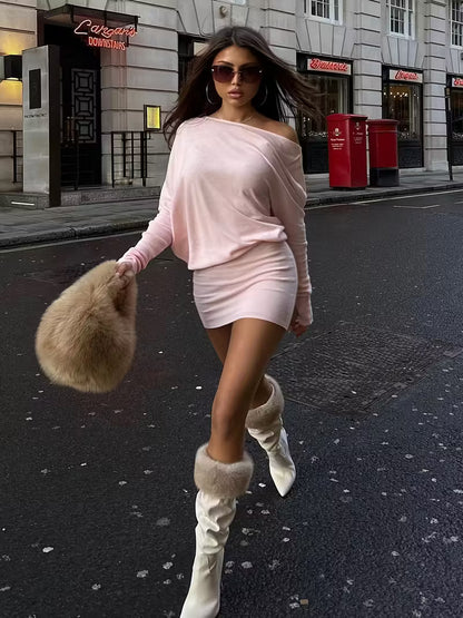 Hannah Off-Shoulder Asymmetrical One-Shoulder Long Sleeve Mini Dress