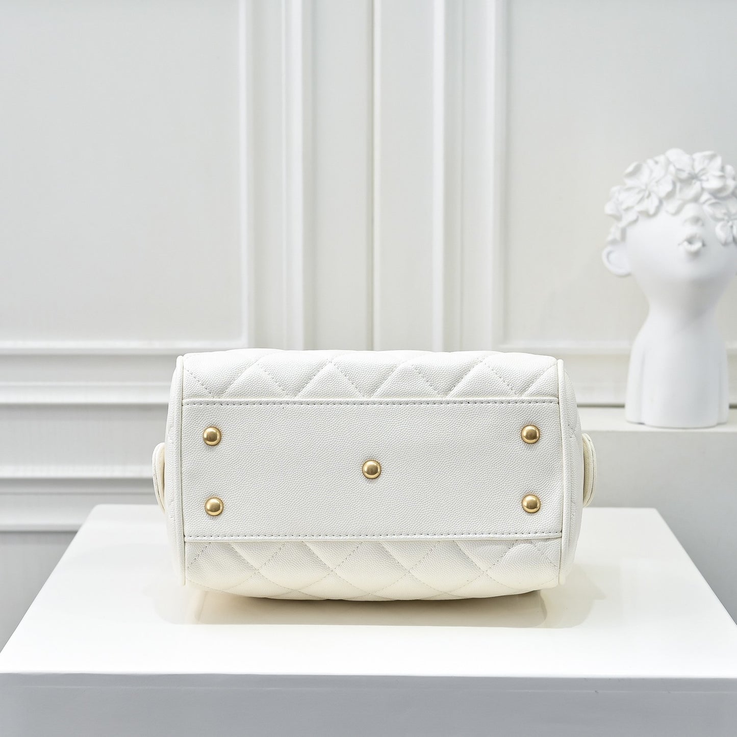 Caviar Quilted Small Bowling Bag White