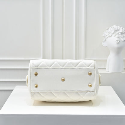Caviar Quilted Small Bowling Bag White