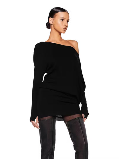 Hannah Off-Shoulder Asymmetrical One-Shoulder Long Sleeve Mini Dress