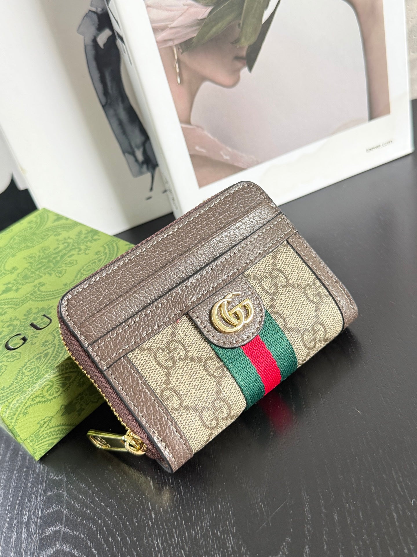 Monogram Card Holder Wallet with Zip Coin Compartment