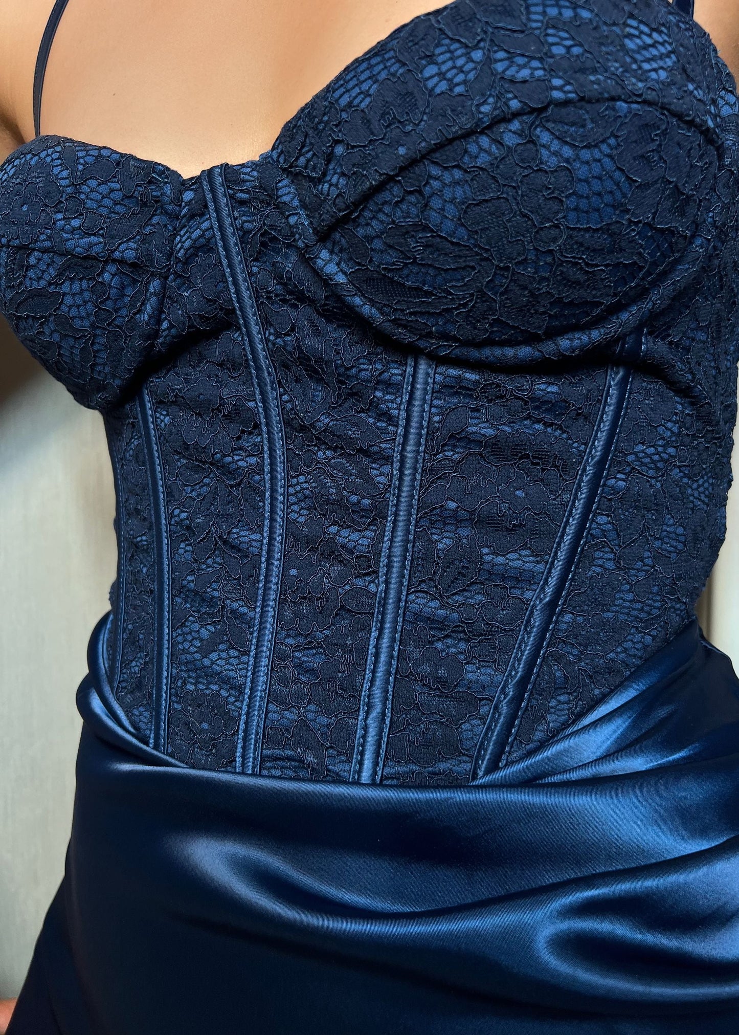 Mystical Dream Lace Corset Gown - Navy