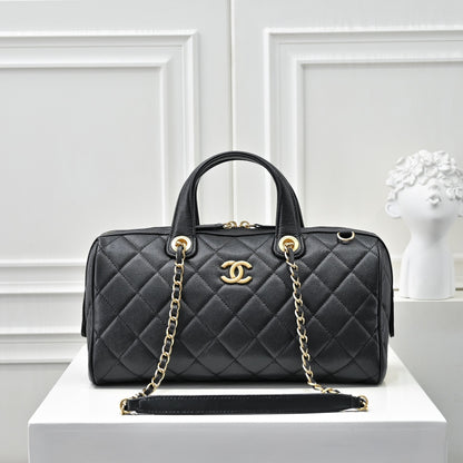 Caviar Quilted Barrel Clutch With Chain