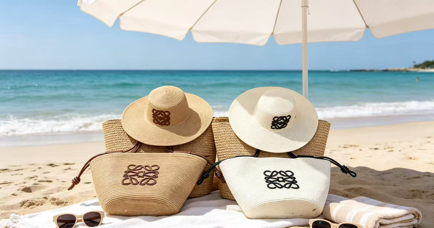 Two-Tone Woven Straw Bag