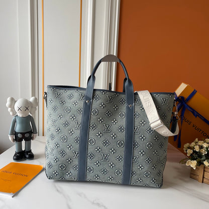 Blue Monogram Washed Denim Tote Bag