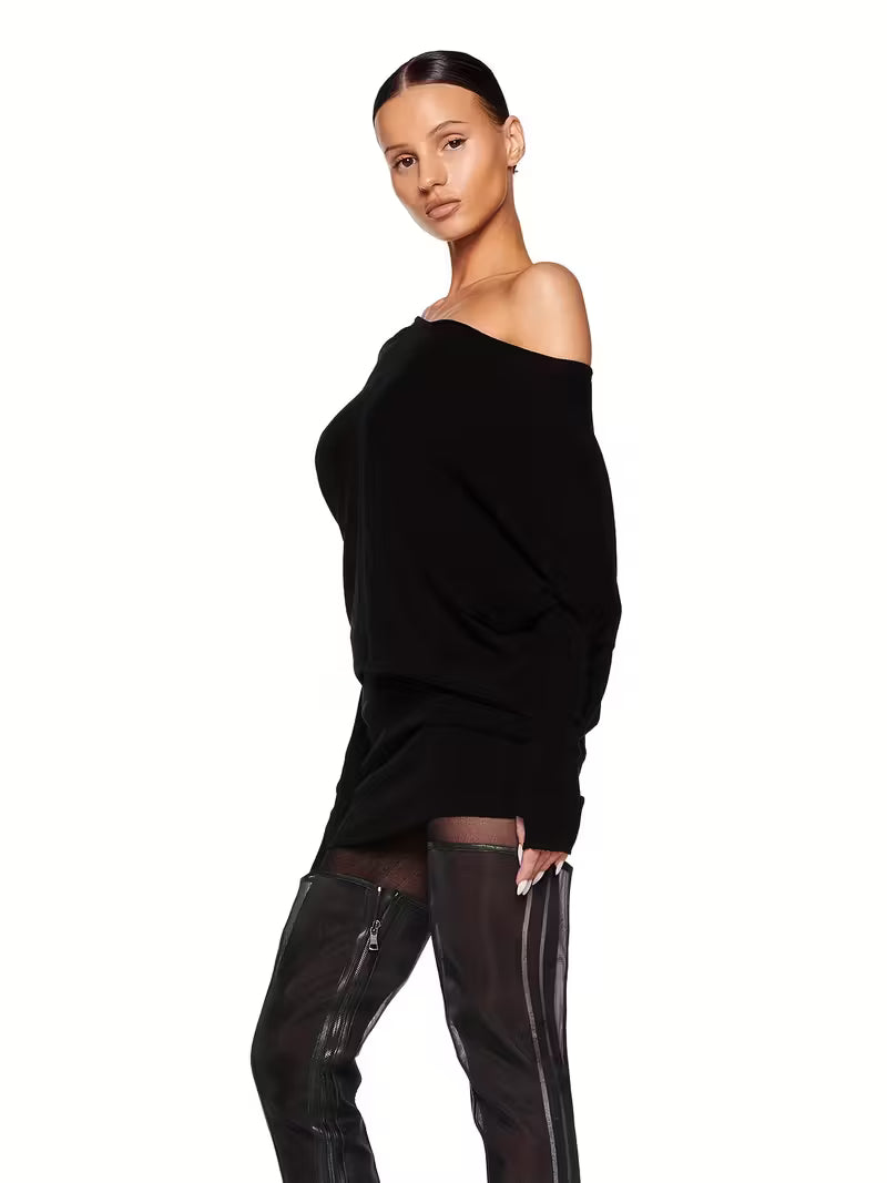 Hannah Off-Shoulder Asymmetrical One-Shoulder Long Sleeve Mini Dress