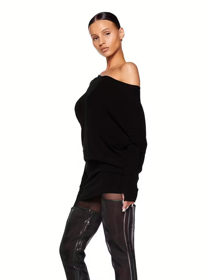 Hannah Off-Shoulder Asymmetrical One-Shoulder Long Sleeve Mini Dress