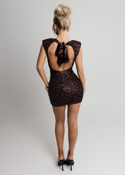 Always Winning Sequin Mini Dress - Brown