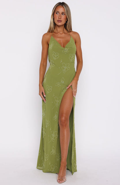 Slow Dancer Beaded Maxi Dress Green Tea