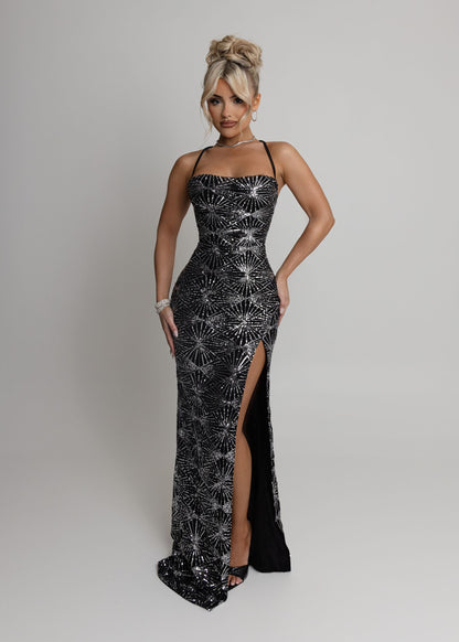 Counting Stars Sequin Gown - Black