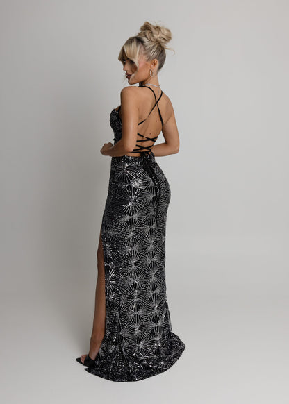 Counting Stars Sequin Gown - Black