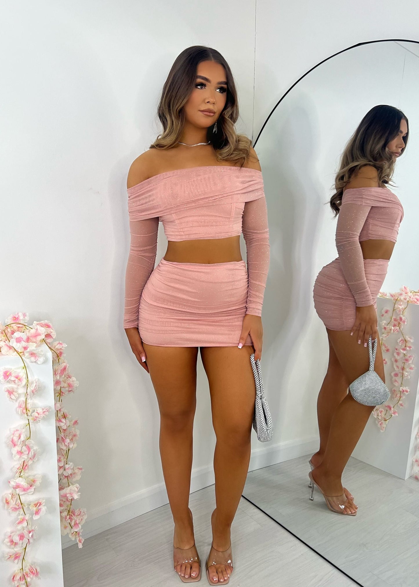 Cute Thing Glitter Bardot Two Piece - Pink