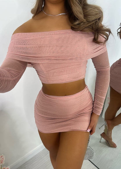 Cute Thing Glitter Bardot Two Piece - Pink