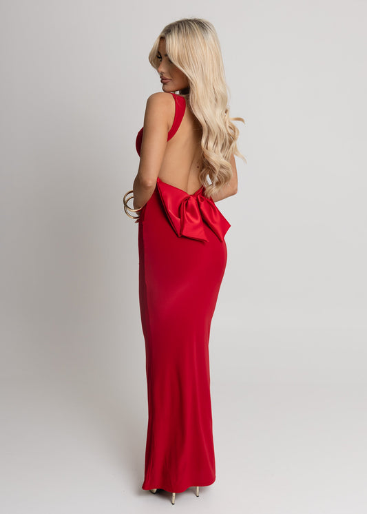 Devoted Love Bow Maxi Dress - Red
