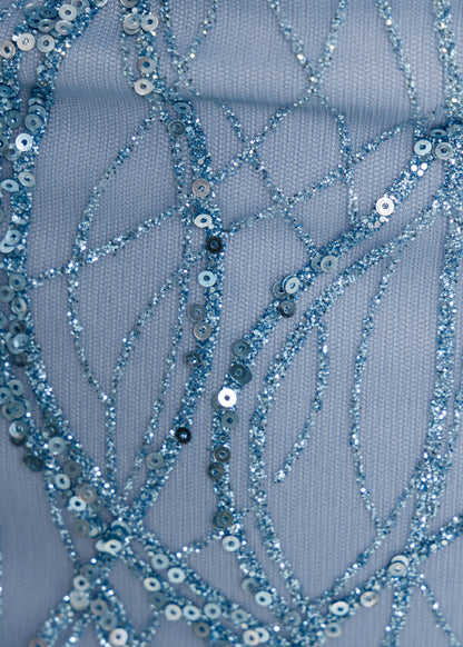 Electric Energy Glitter Feather Mini Dress - Blue