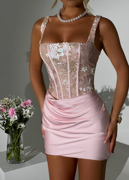 Enchanted Charm Floral Corset Mini Dress - Pink