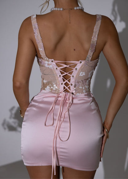 Enchanted Charm Floral Corset Mini Dress - Pink