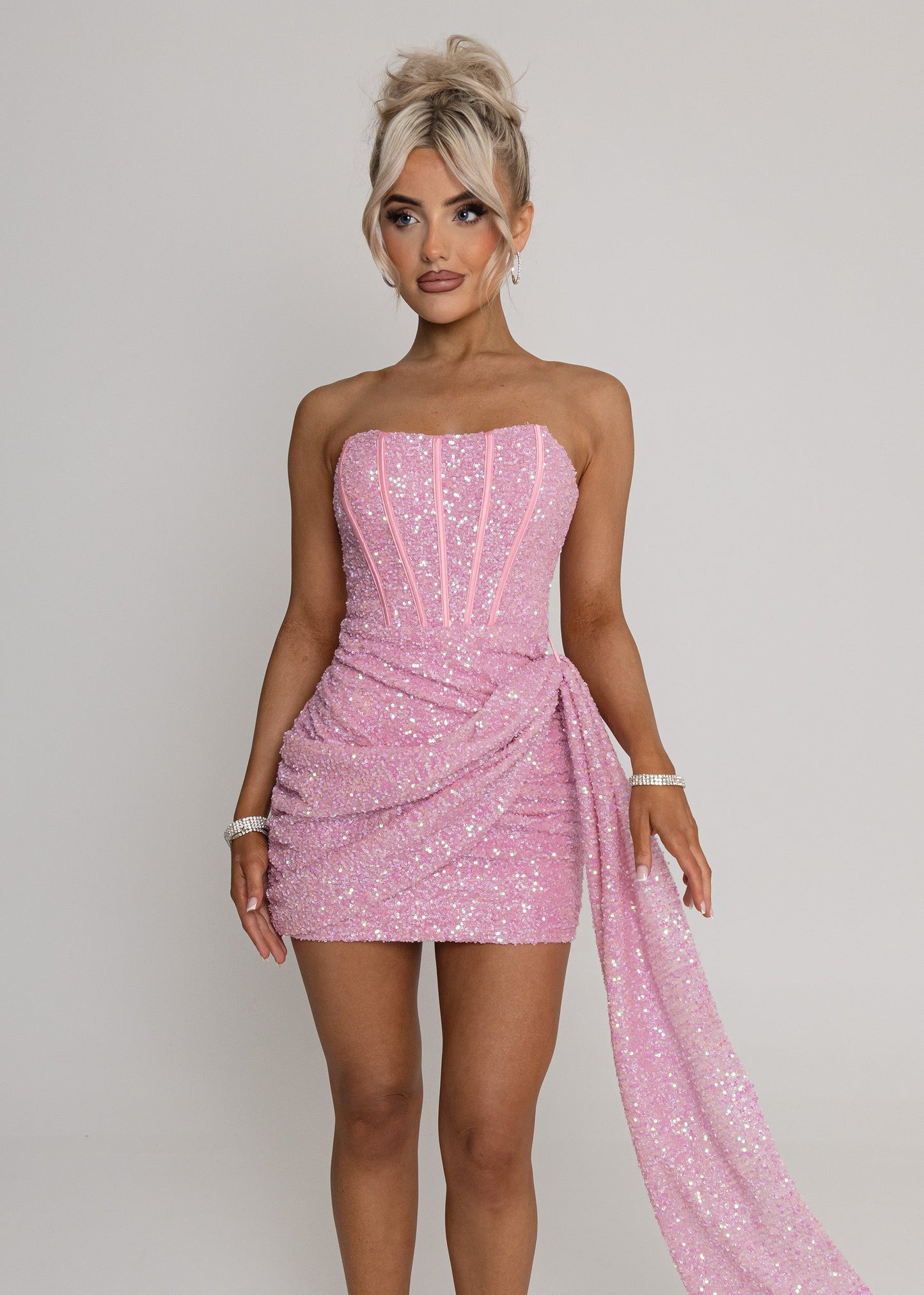 Endless Serenade Sequin Drape Mini Dress - Pink