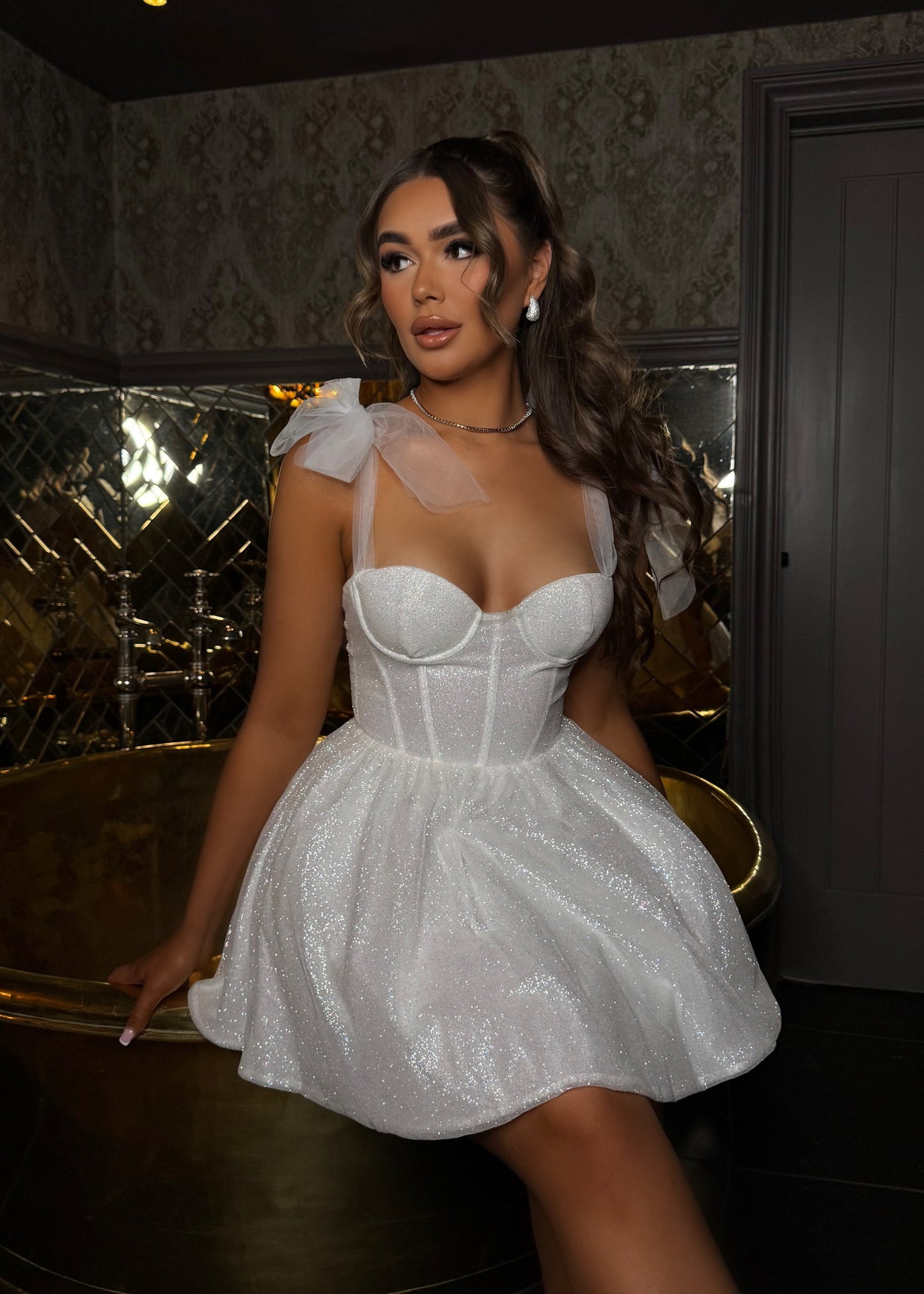 Eternal Grace Sparkle Mini Dress - White