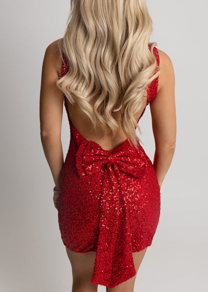 Need Your Heart Backless Bow Mini Dress - Red