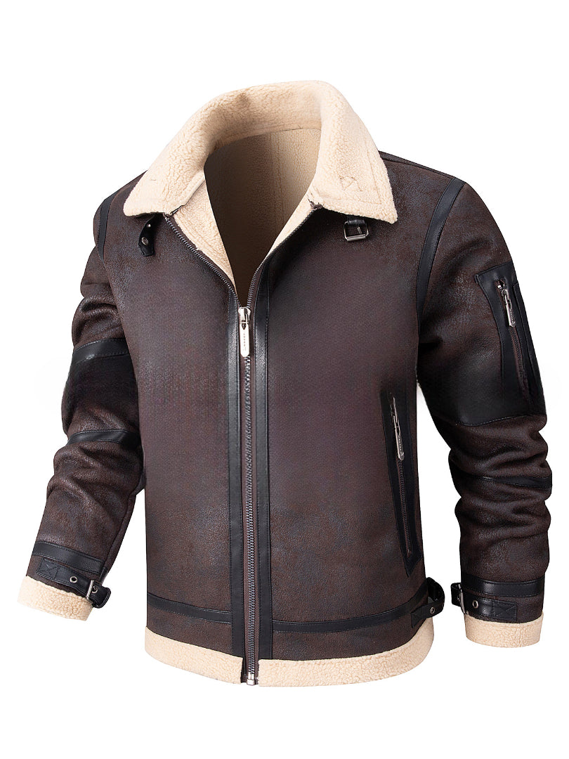 Maison Clément Paris | Warm Aviator Jacket in Distressed Leather with Faux Fur Lining