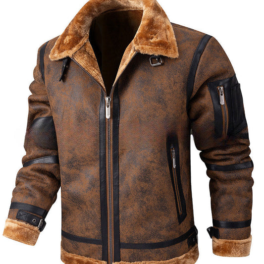 Maison Clément Paris | Warm Aviator Jacket in Distressed Leather with Faux Fur Lining