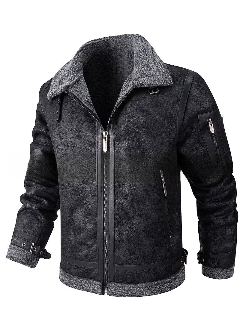 Maison Clément Paris | Warm Aviator Jacket in Distressed Leather with Faux Fur Lining