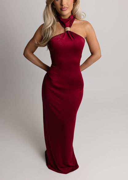 Romance Me Halterneck Maxi - Wine