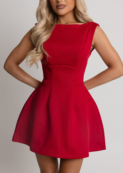 Serene Halo Structured Mini Dress - Red