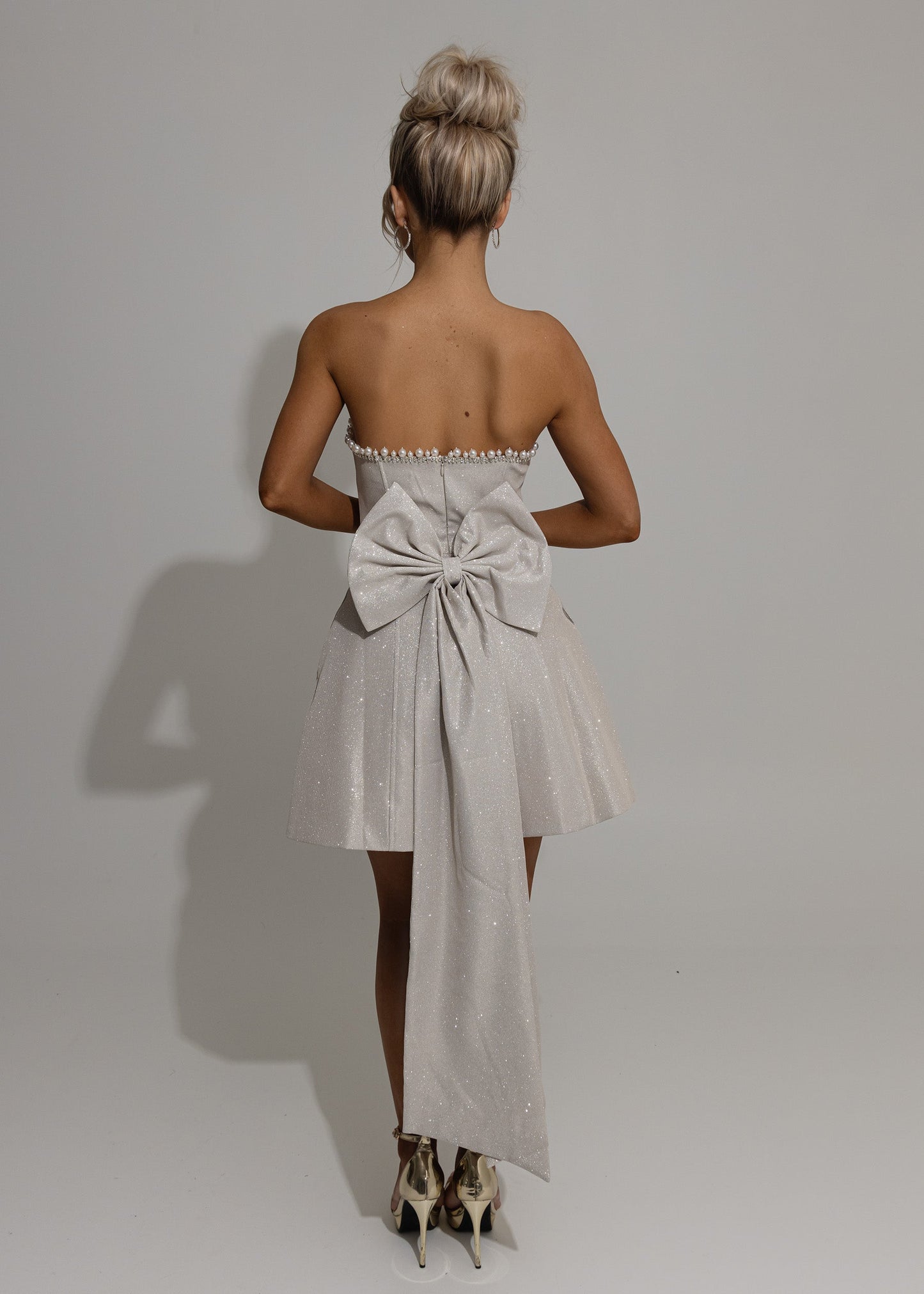 Sparkle Energy Bow Mini Dress - Champagne