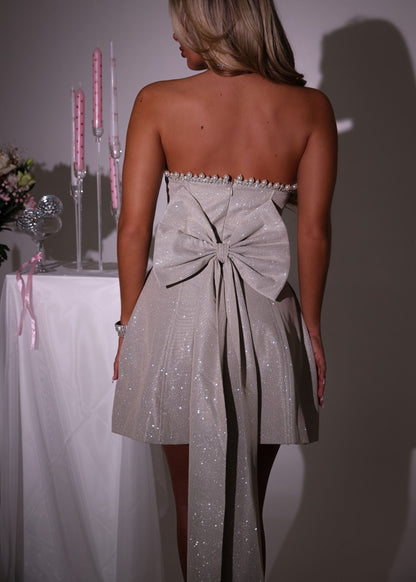 Sparkle Energy Bow Mini Dress - Champagne