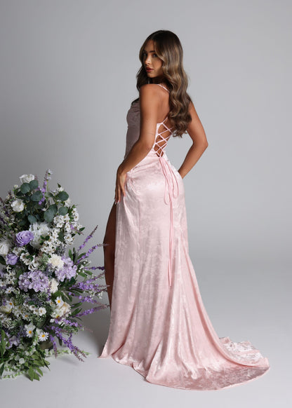 Worth Waiting For Cross Back Gown - Jacquard Pink