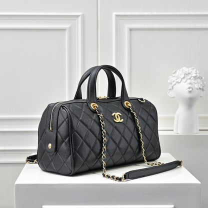 Caviar Quilted Barrel Clutch With Chain