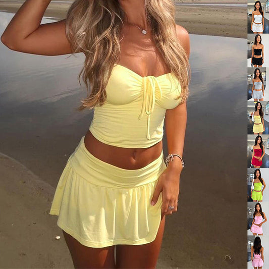 “Summer Muse” Ruched Tube Top & Mini Skirt Set