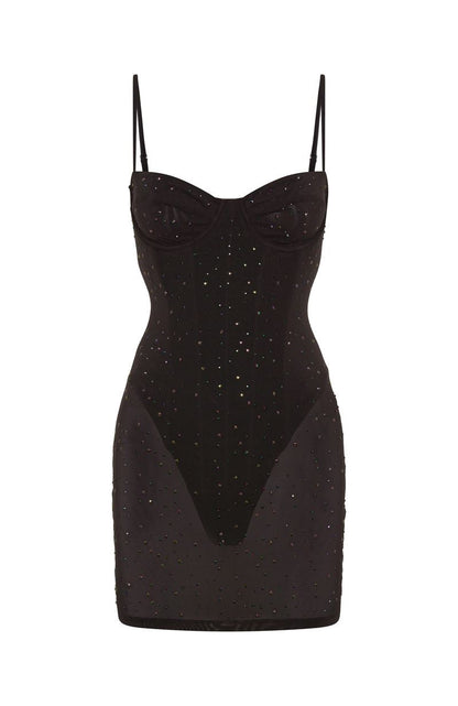 Want To Party Embellished Mini Dress Chocolate