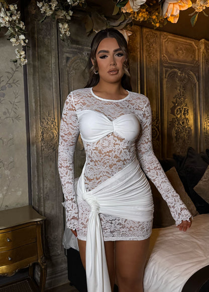 Love Scenario Lace Tie Detail Mini Dress - White