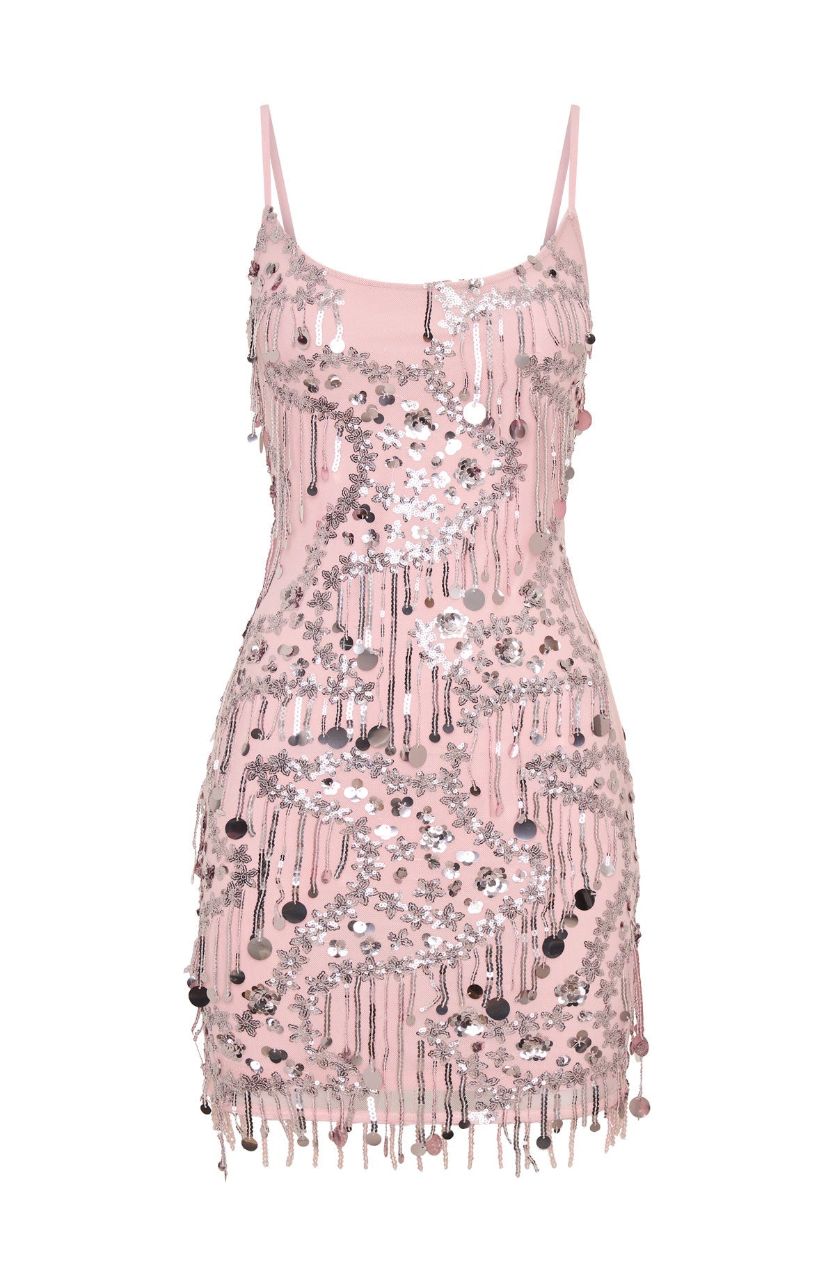 Decadent Daze Beaded Mini Dress Baby Pink